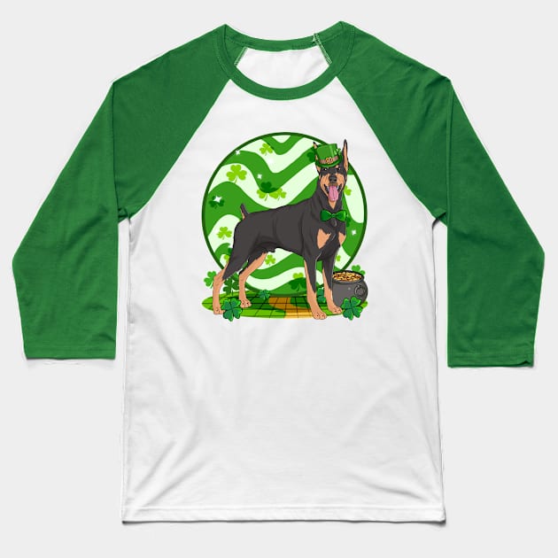 Doberman Pinscher Dog St Patricks Day Leprechaun Baseball T-Shirt by Noseking